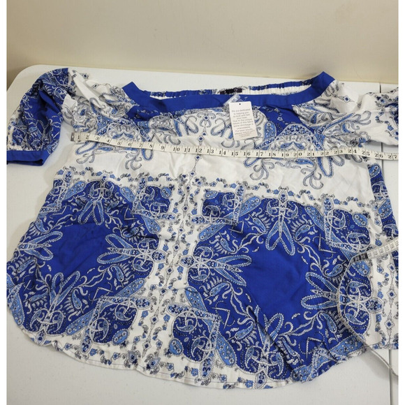 NWT Roaman's Blue Paisley Print Long Sleeve Peasant Casual Top Off Shoulder 20W - Picture 3 of 10